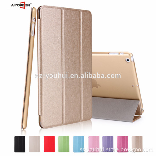 High Quality Silk Design PU Leather Automatically wake up Case for iPad Mini 1 2 3 With Transparent PC Back Case in Stock